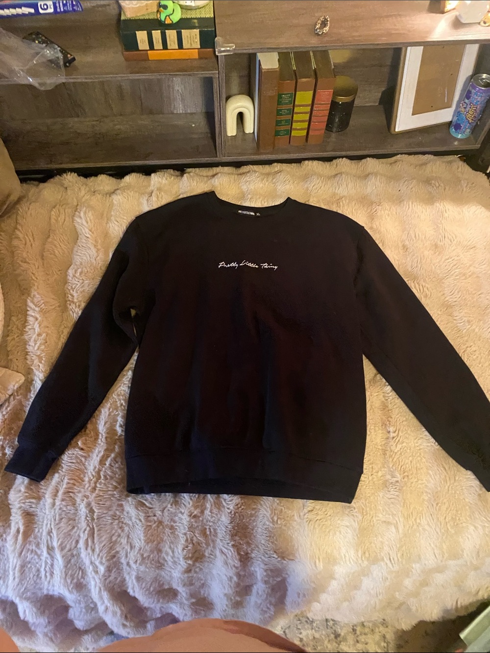 PrettyLittleThing Black Crewneck with White Script Logo